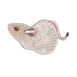 Little White Hand Beaded Mouse Brooch