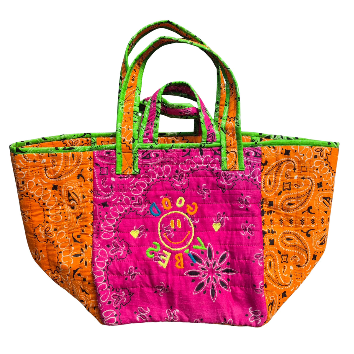 Cotton Beach Bag-Pink/Orange