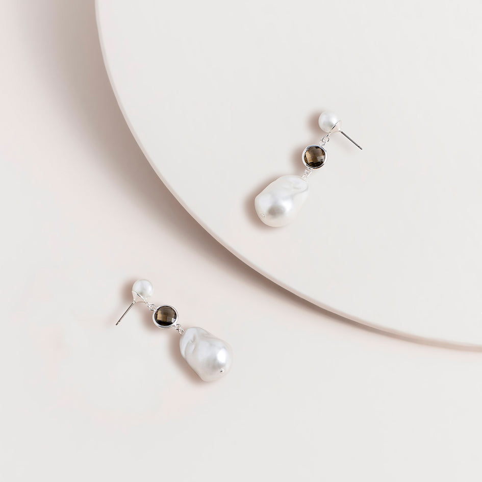 Fancy Pearl and Gem Earrings in Silver