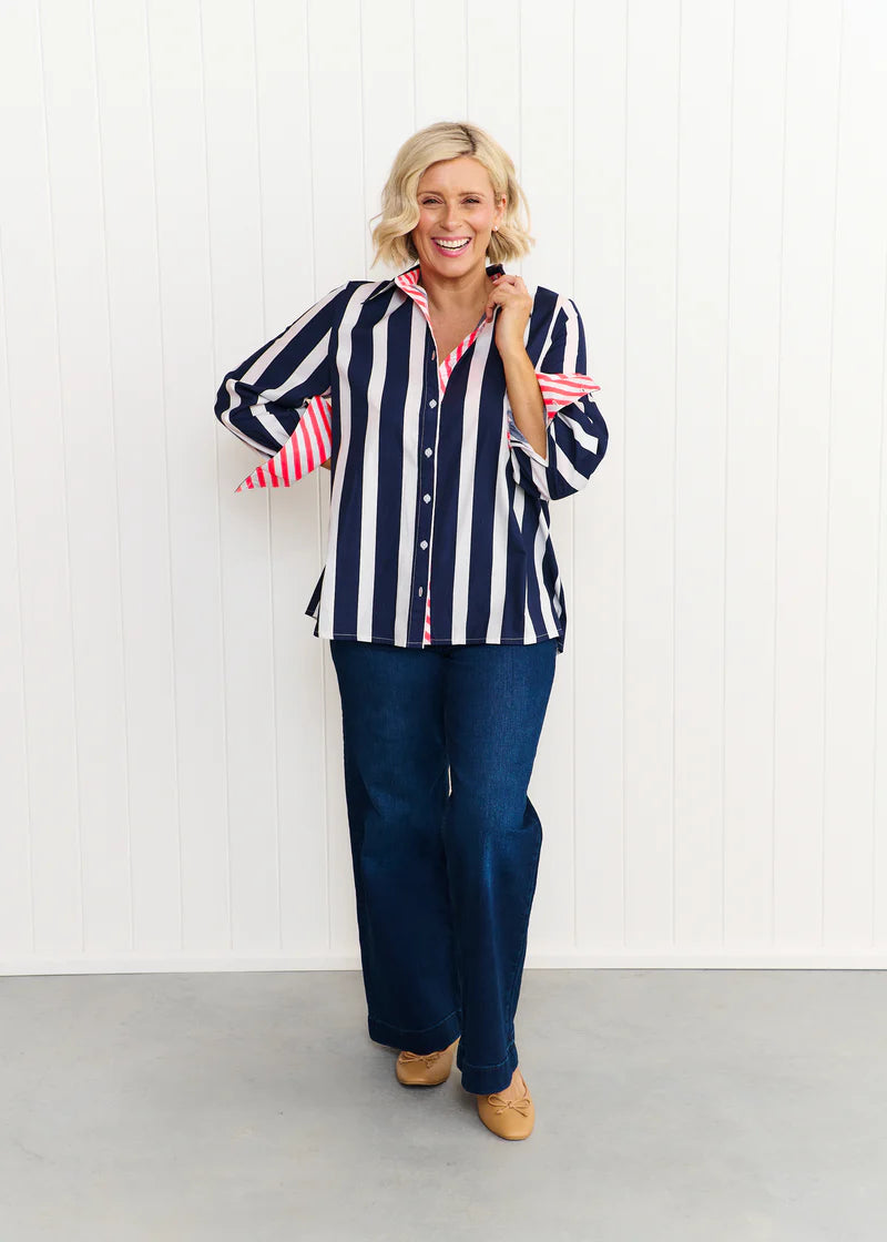 Sardinia Shirt - Navy & White Stripe