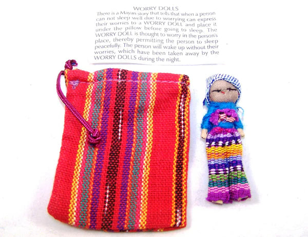Single Worry Doll in a Textile Pouch Handmade Guatemala