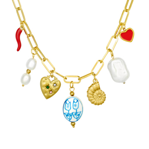 Gold Charm Necklace - Paperlink chain