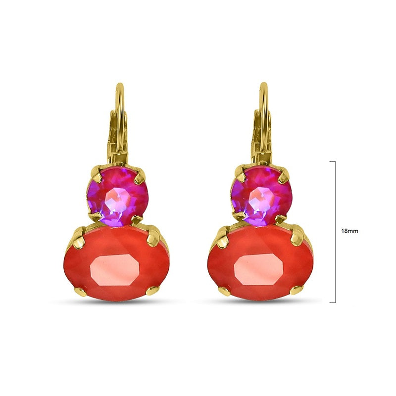 Gorgeous crystal earrings on french clip in Pink/Coral gold plated.