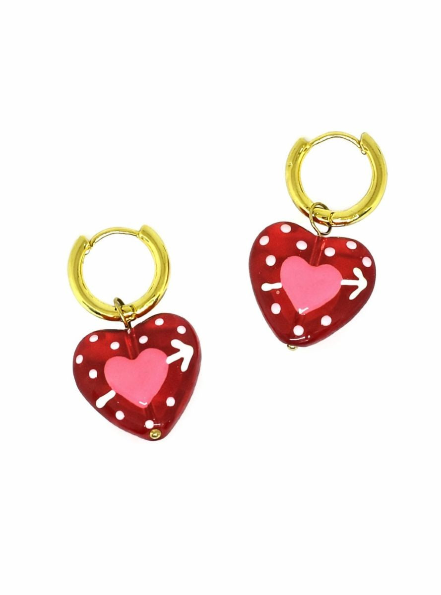 Red Cupid Heart Huggie