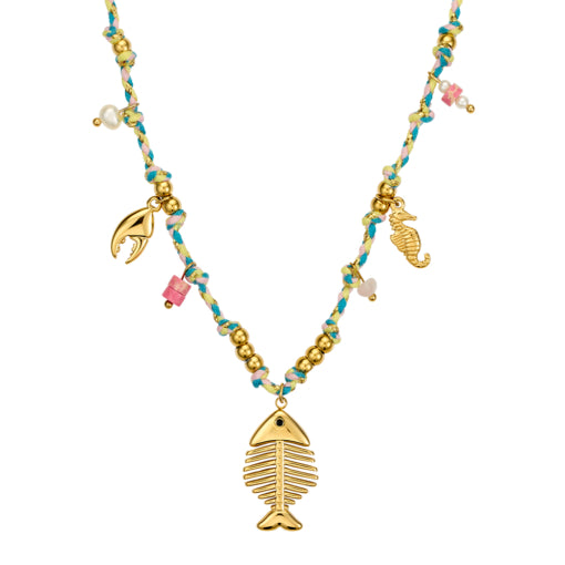 Gold Charm Necklace - Fishbone
