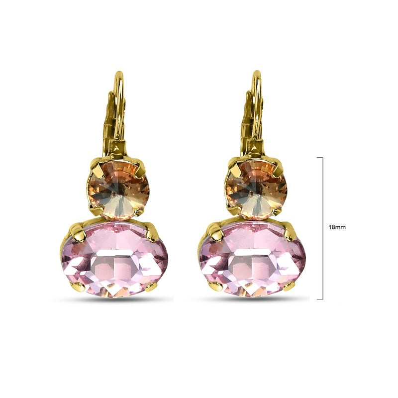 Rose and champagne crystal earrings on french clip