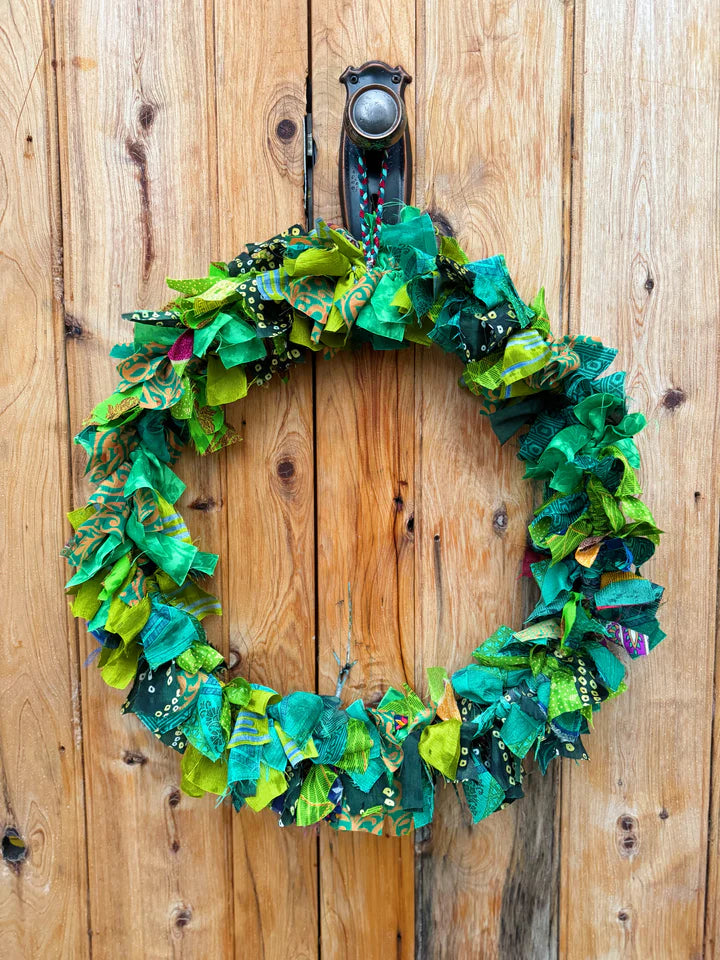 Vibrant Green Recycled Fabric Wreath