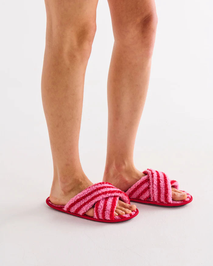 Candy Stripe Sherpa Adult Slippers