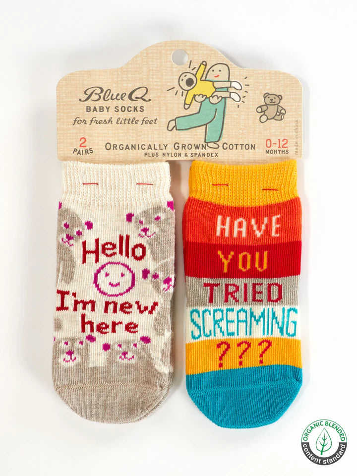 Hello I'm New Here/ Have You Ever Tried Screaming??? Baby Socks