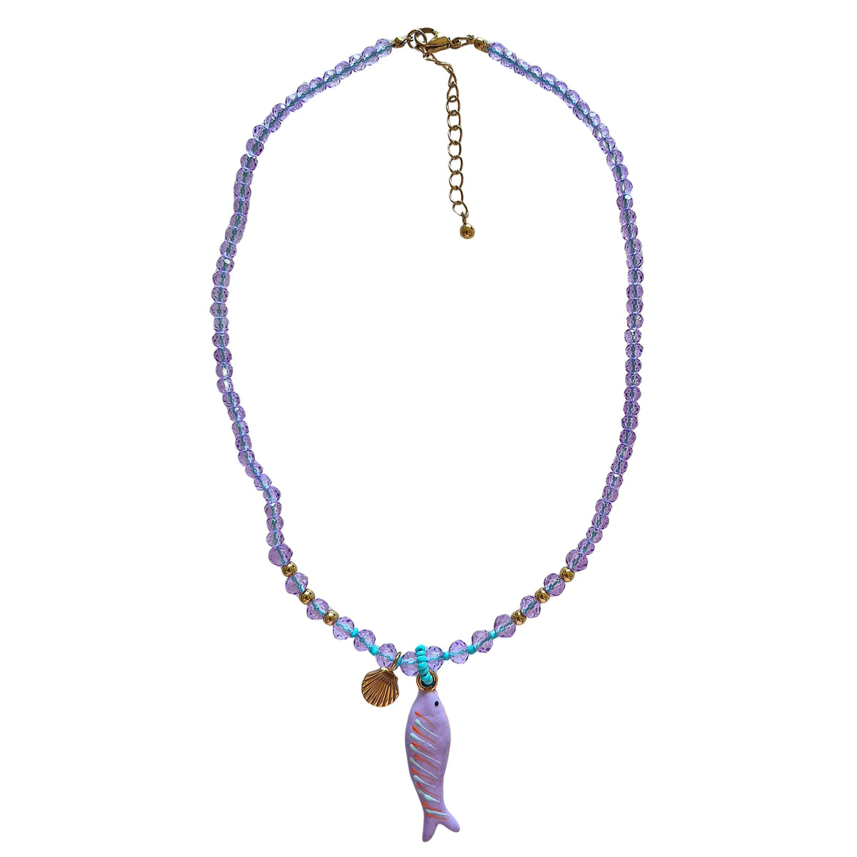 Purple Fish Beaded Charm Necklace