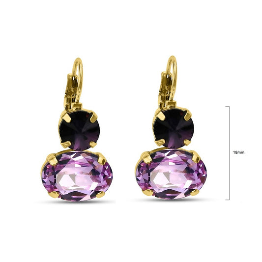 Black and purple crystal earrings on french clip