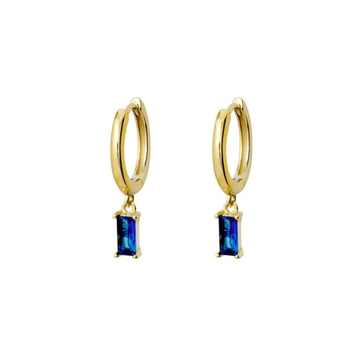 Sterling silver sapphire CZ baguette hoop earrings
