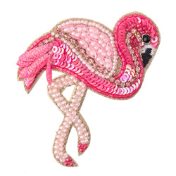 Pink Hand Beaded and Sequinned Flamingo Brooch