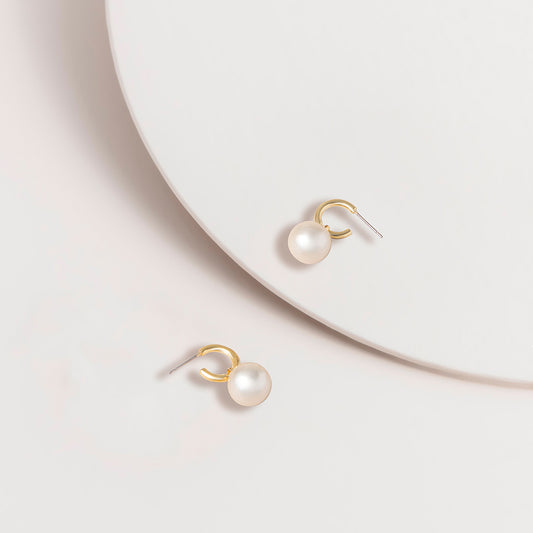 Gold Hoop with Pearl Earrings