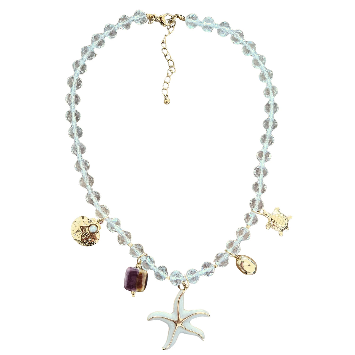 Gold Pearl Charm Necklace Starfish