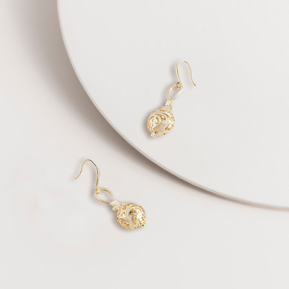 Large Filigree Cage Hook Earrings in Gold