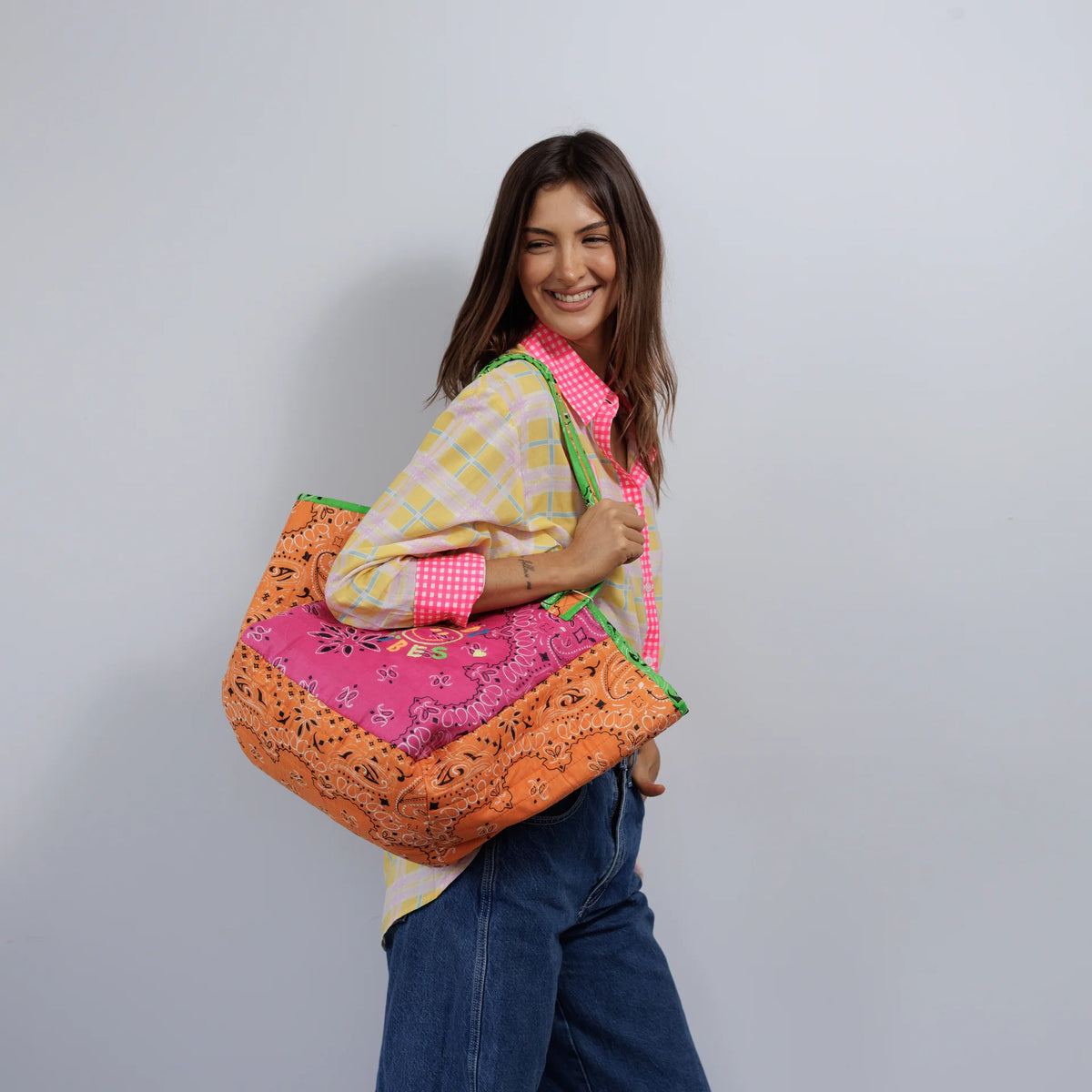 Cotton Beach Bag-Pink/Orange