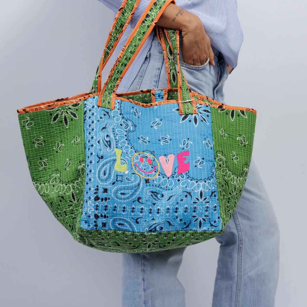 Cotton Beach Bag (Copy)-Blue/Green