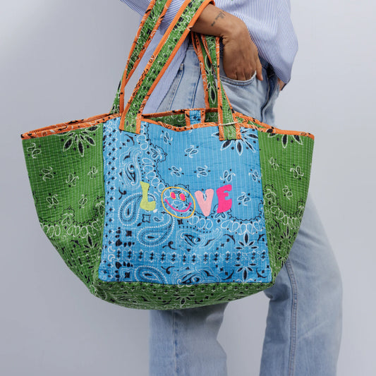 Cotton Beach Bag (Copy)-Blue/Green