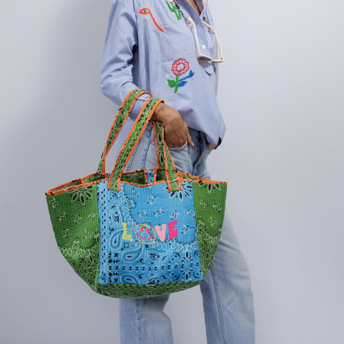Cotton Beach Bag (Copy)-Blue/Green