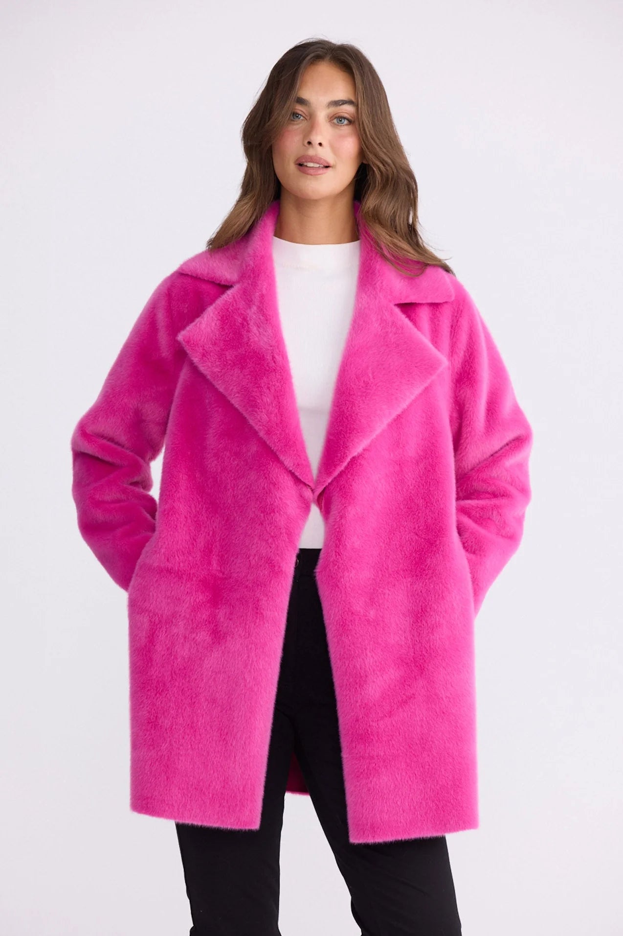 Odette Fur Coat - Hot Pink