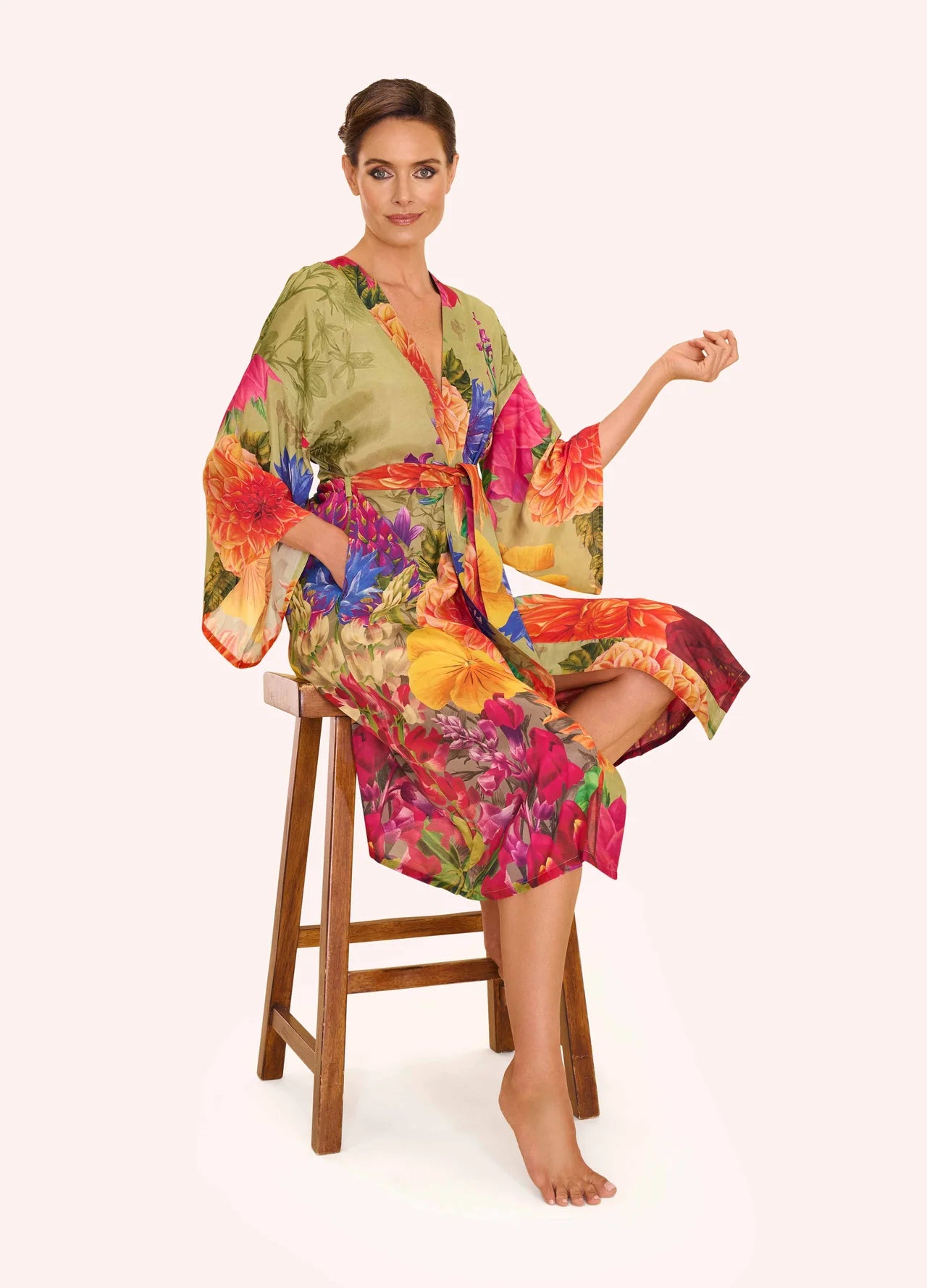 Powder Kimono Gown- Bountiful Blooms