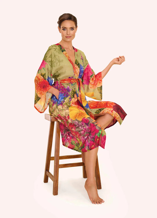 Powder Kimono Gown- Bountiful Blooms