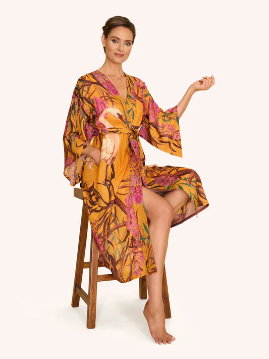 Powder Kimono Gown- Oriental Crane