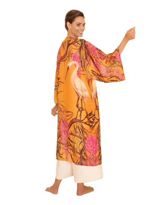 Powder Kimono Gown- Oriental Crane