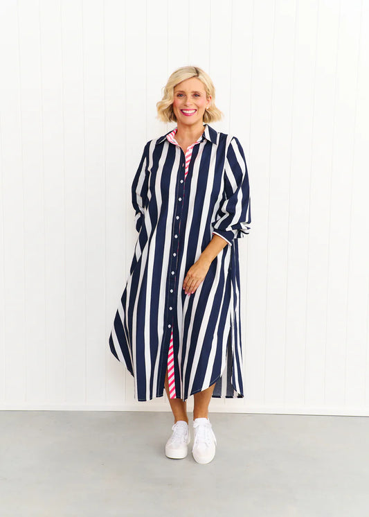 Sardinia Dress - Navy & White Stripe