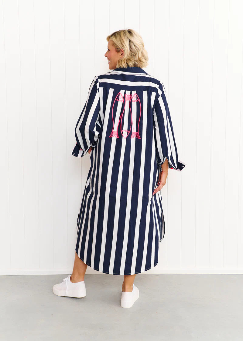 Sardinia Dress - Navy & White Stripe