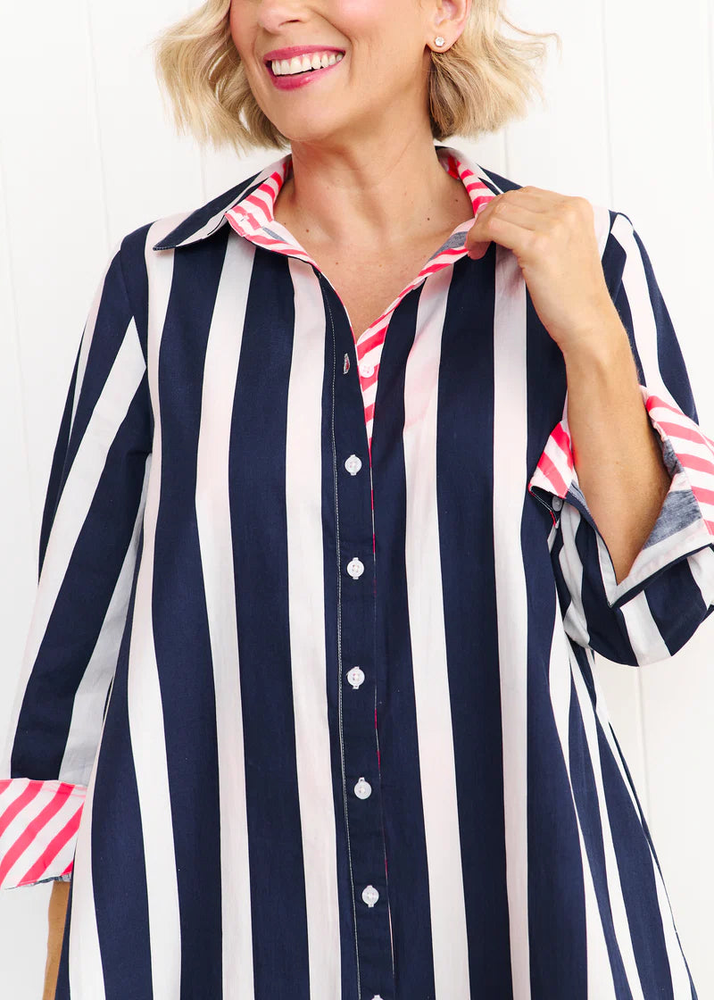 Sardinia Dress - Navy & White Stripe