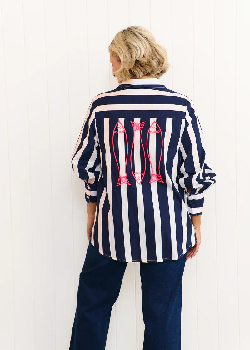 Sardinia Shirt - Navy & White Stripe
