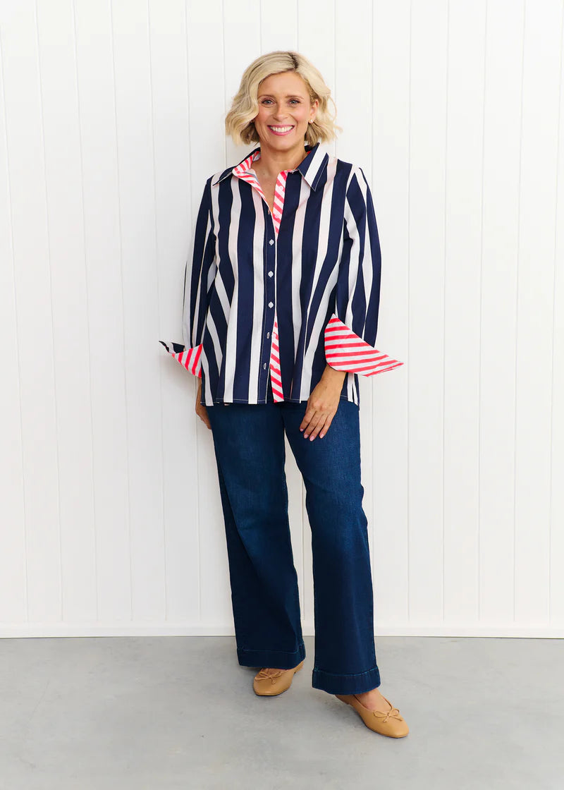 Sardinia Shirt - Navy & White Stripe