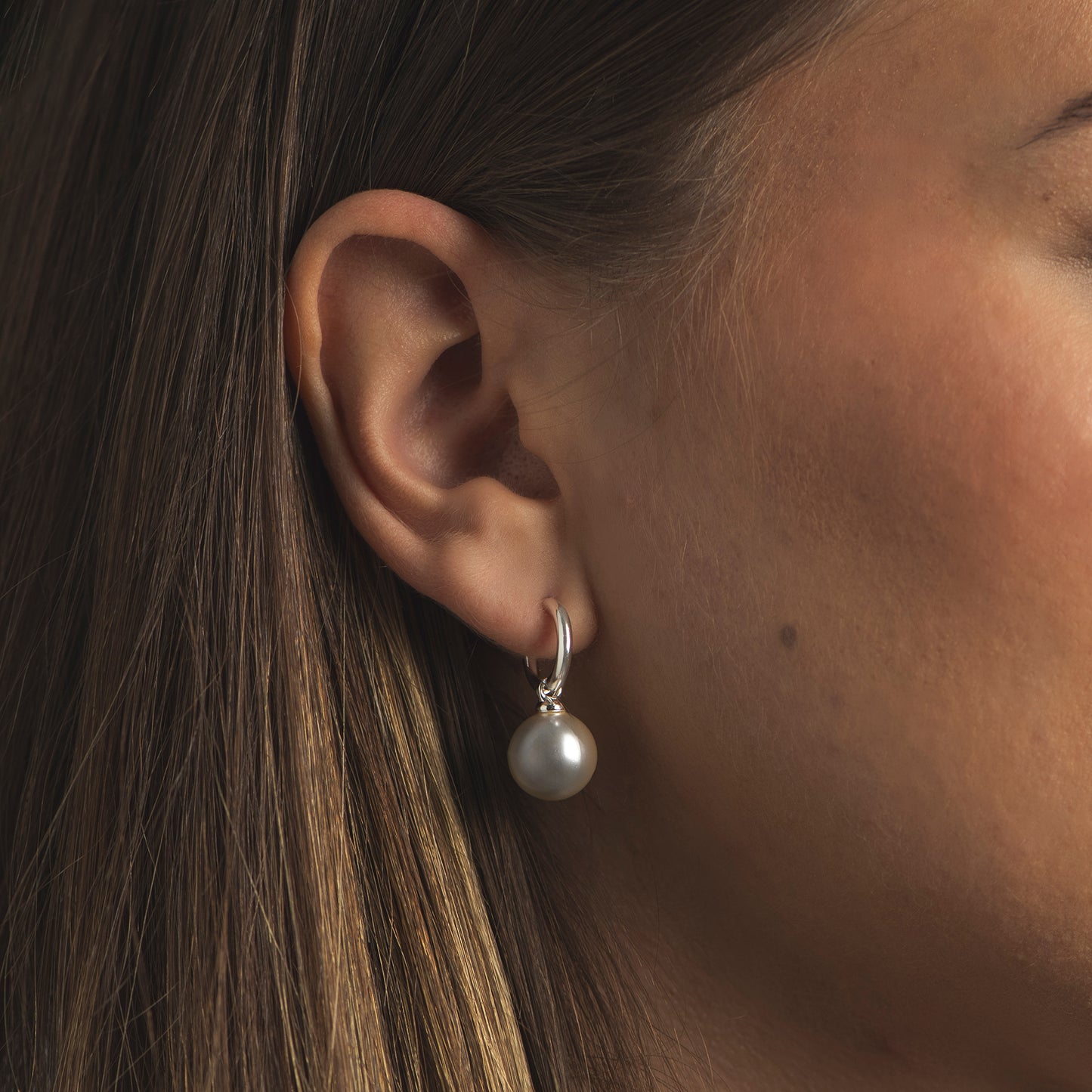 Silver Hoop with Pearl Earrings