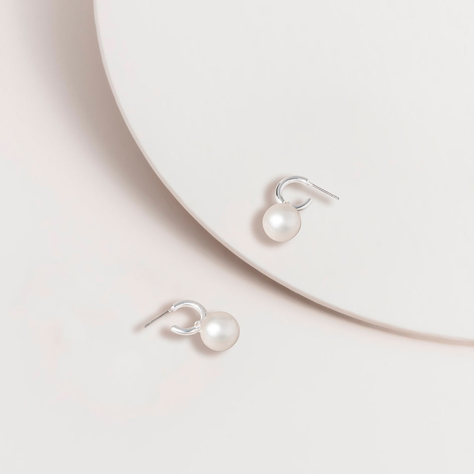 Silver Hoop with Pearl Earrings