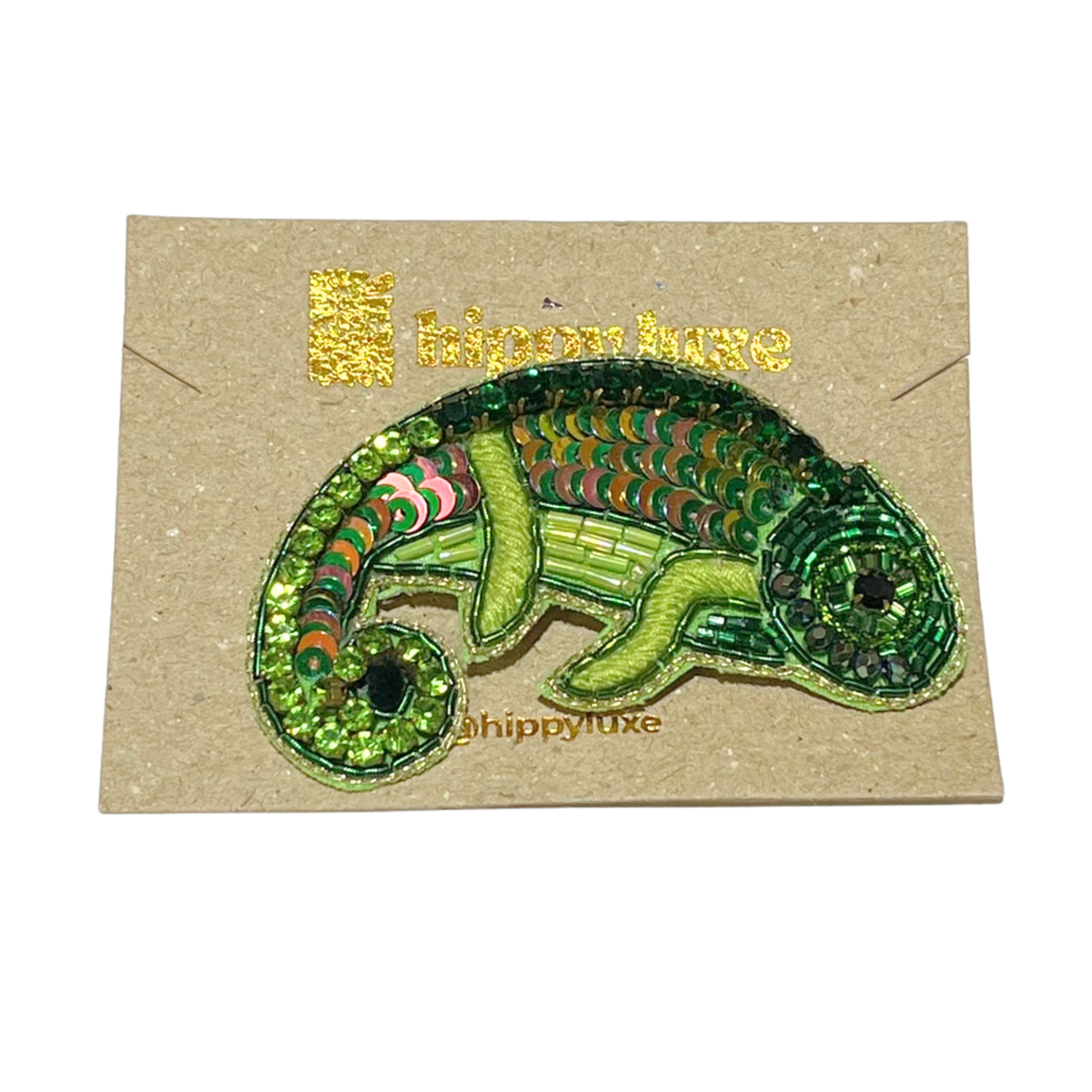 Hand Beaded and Sequinned Chameleon Brooch