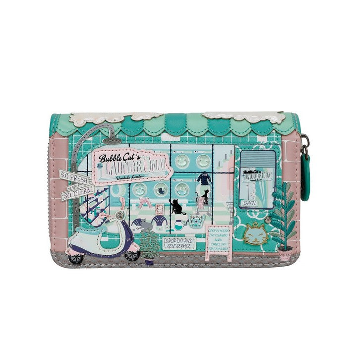 Vendula Bubble Cats Laundromat Medium Ziparound Wallet
