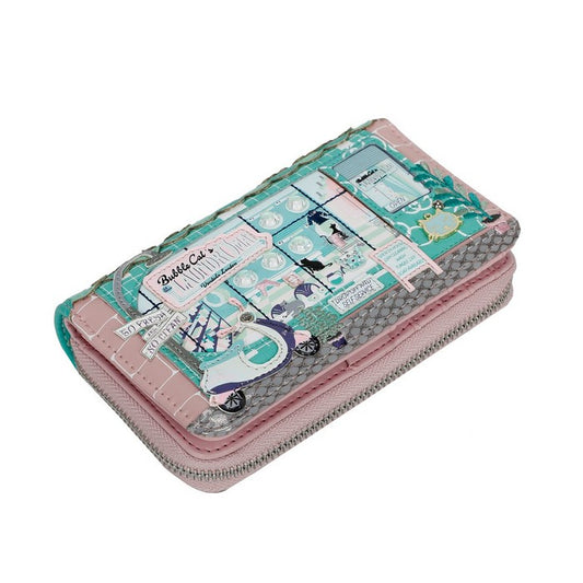 Vendula Bubble Cats Laundromat Medium Ziparound Wallet
