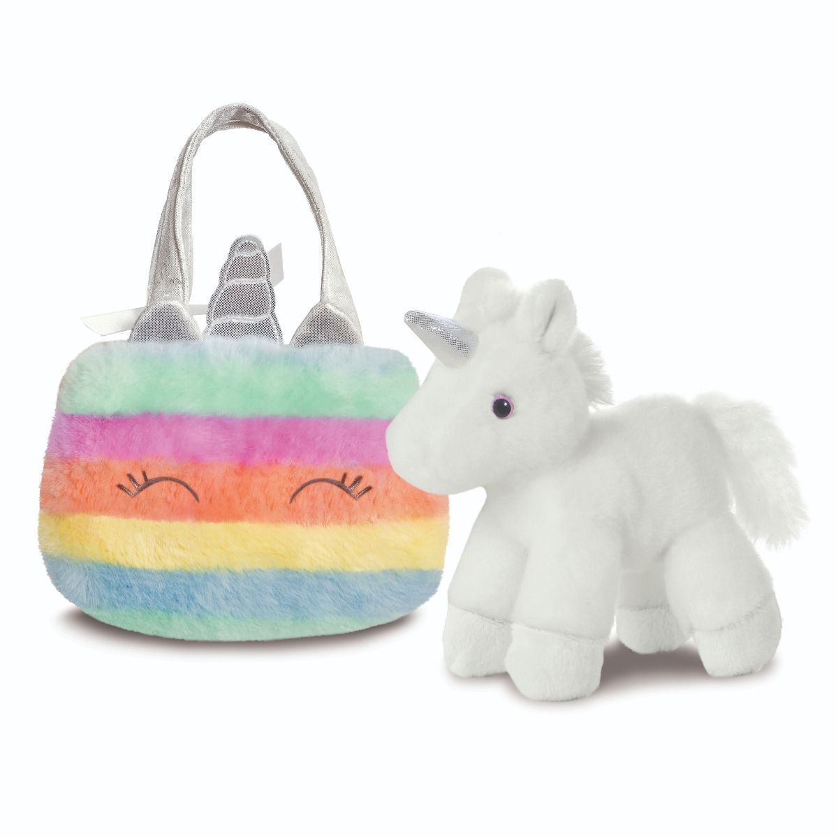 Fancy Pal - White Unicorn in Rainbow Bag