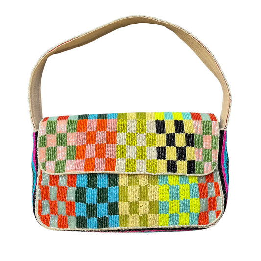 Checkered Beaded Bag