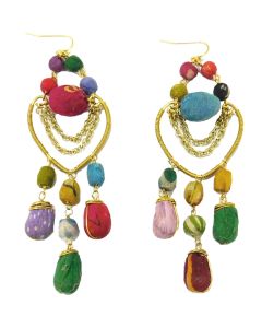 Beautiful Fabric Beaded Chandelier Earrings in Multi Colours
