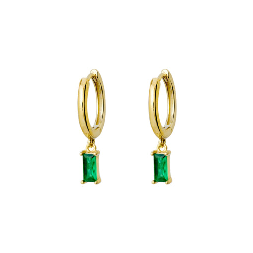Sterling silver emerald CZ baguette hoop earrings
