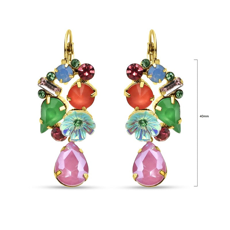 Multi coloured floral crystal earrings on french clip