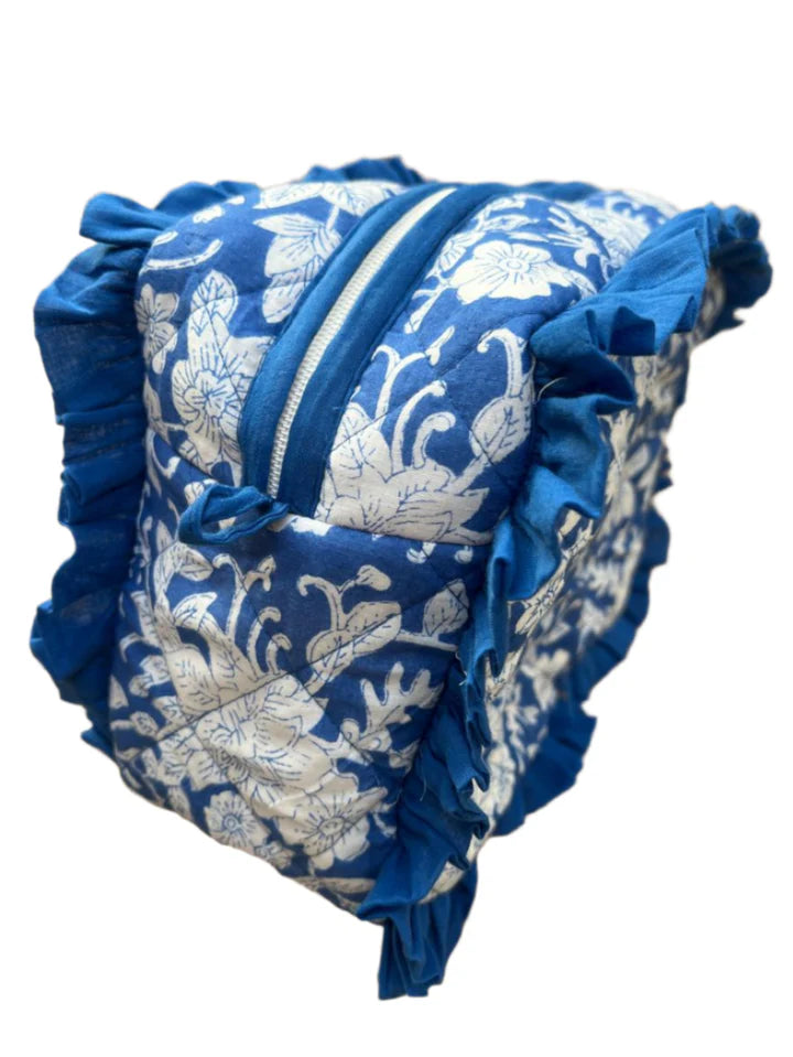 Blue Frill Cotton Cosmetic Bag