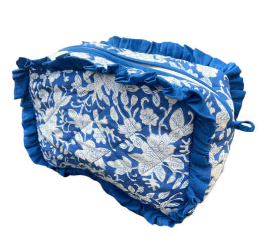 Blue Frill Cotton Cosmetic Bag