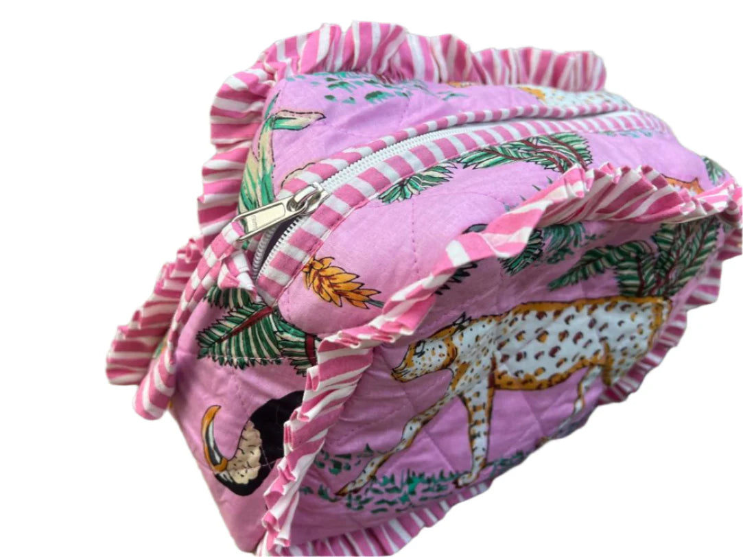 Pink Frill Cotton Cosmetic Bag