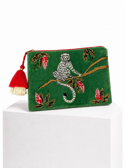 Velvet Embroidered Monkey Purse