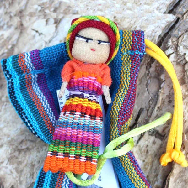 Single Worry Doll in a Textile Pouch Handmade Guatemala